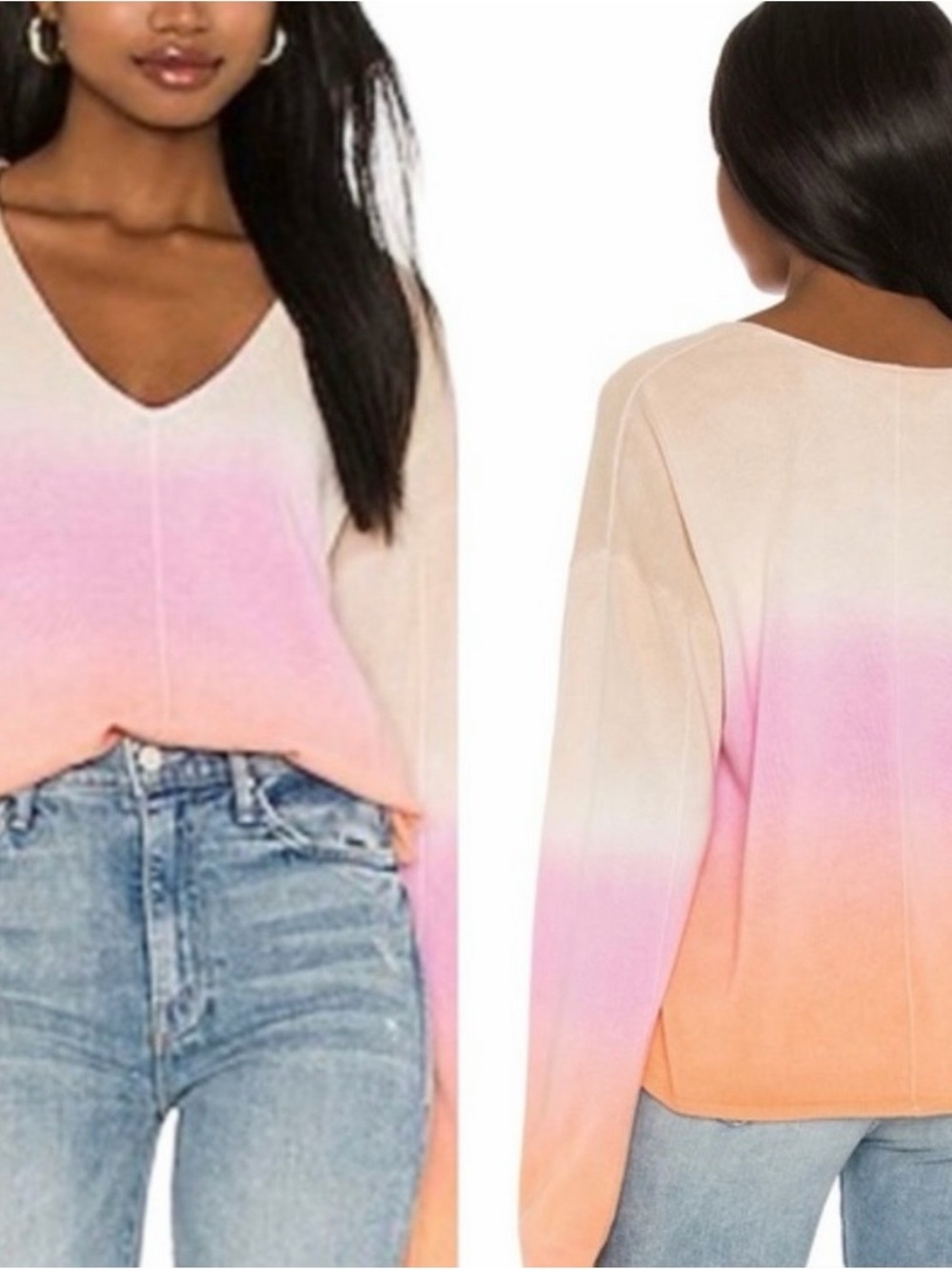 SanctuaryWomen's Hirizen Pink Sherbert Ombré V-Neck Sweater Size Medium